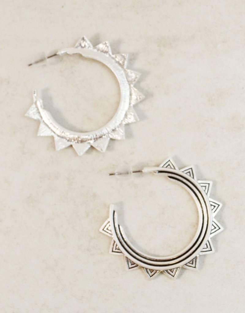 silver geometric boho medium sized hoops, harvard square 