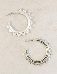 silver geometric boho medium sized hoops, harvard square 