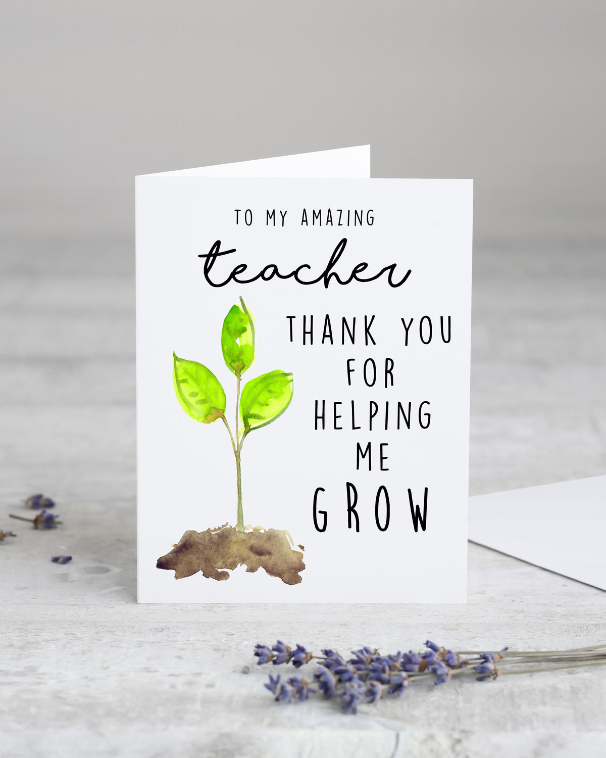 Thank You for helping me Grow Teacher Appreciation Card,Best Teacher Ever Card,Preschool Teacher Card,#1 Teacher Card,Teacher Gift Ideas. Sweet watercolor small green plant in brown earth depicting growing