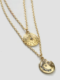 gold celestial sun moon layered pendant necklace