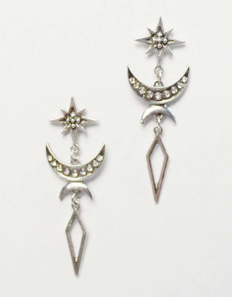 boho silver statement celestial drop earrings