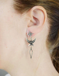 boho silver statement celestial drop earrings